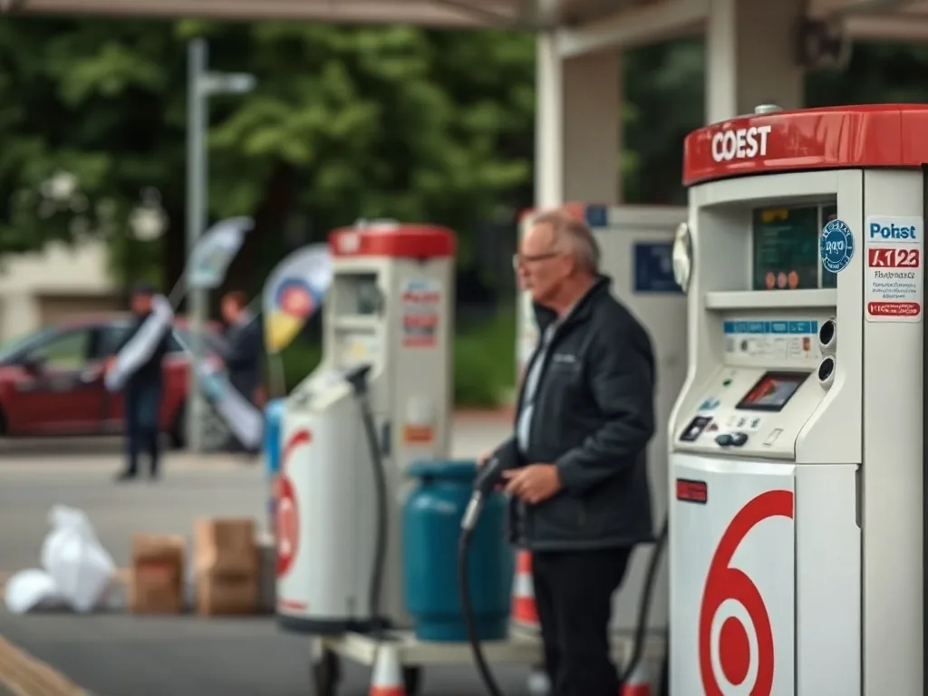 Panneau indiquant le prix du litre de gazole et d'essence à l'entrée d'une station-service de Bourg-en-Bresse, avec un