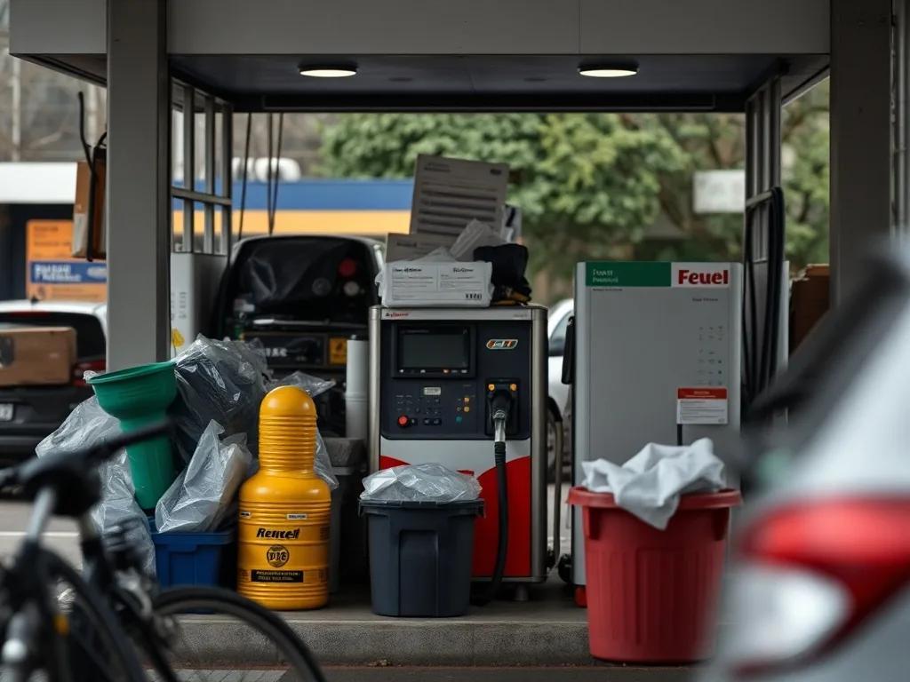 Pistolet de carburant inséré dans une voiture, avec en arrière-plan les bâtiments de Rennes et un affichage numérique des